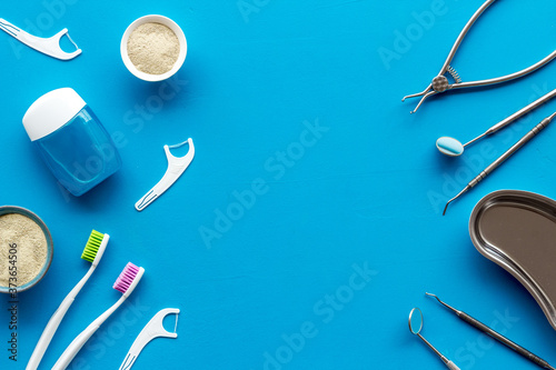 Frame of stomatology health care and hygiene tools. Top view © 9dreamstudio