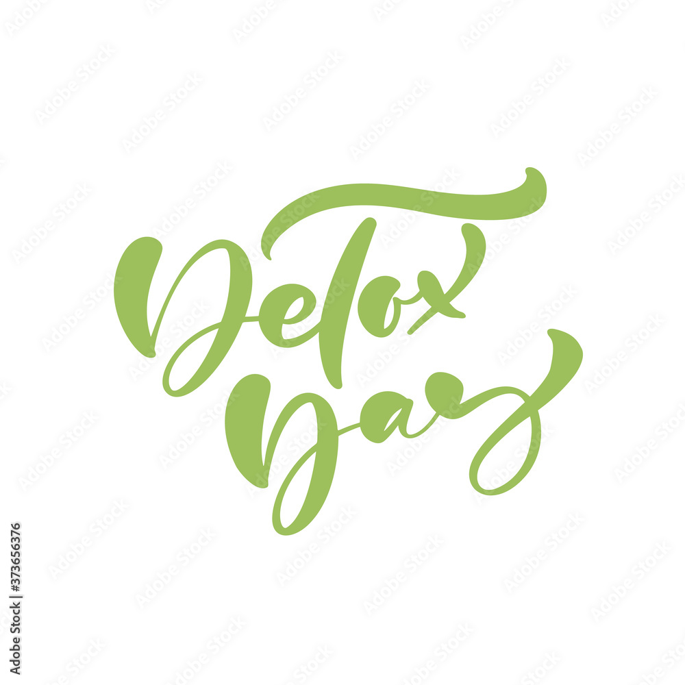 Detox day logo calligraphy lettering text poster in doodle style. Hand drawn green brush stroke for smoothie or detox drink in the bottle. For cafe, social media blog Detox day logo calligraphy lettering text poster in doodle style. Hand drawn green brush stroke for smoothie or detox drink in the bottle. For cafe, social media blog