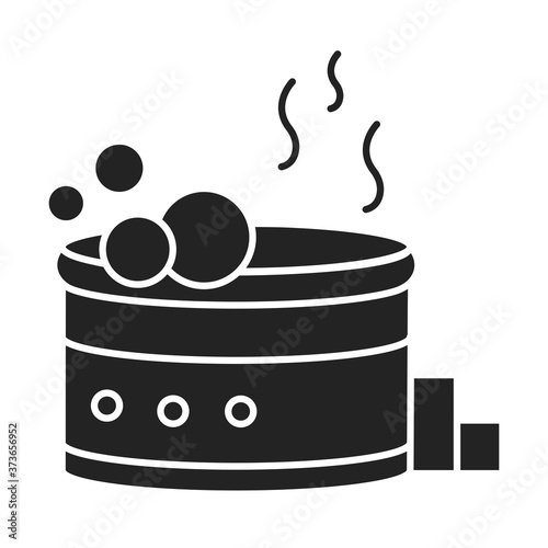 Jacuzzi black glyph icon. A hot tub or whirlpool bath with underwater jets that massage the body. Pictogram for web page, mobile app, promo. UI UX GUI design element.