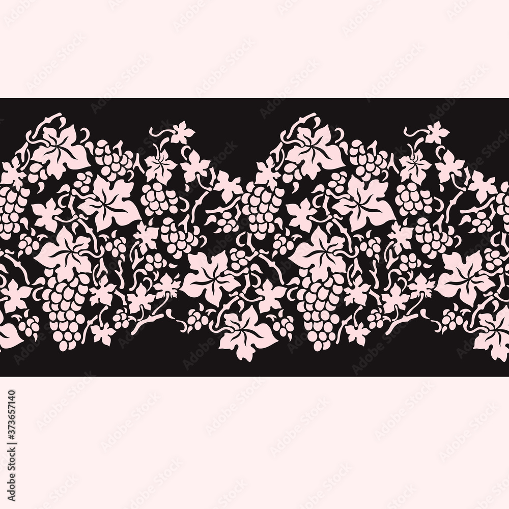 Vine border. White and black lace horizontal seamless pattern. Vector clipart. Use for embroidery, braid, tape, ribbon. Vine border. White and black lace horizontal seamless pattern. Vector clipart. Use for embroidery, braid, tape, ribbon.