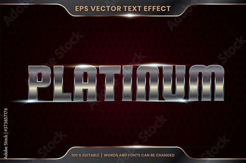 Text effect in 3d platinum words, font styles theme editable metal silver color with light concept