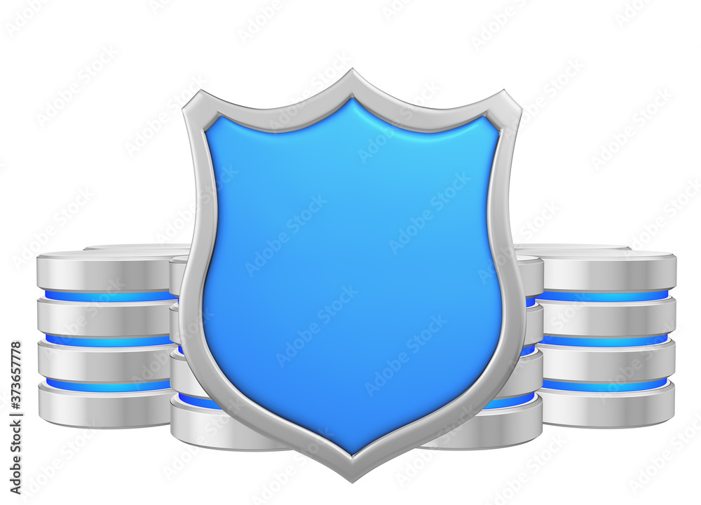 Data bases group behind metal blue shield data privacy concept Data bases group behind metal blue shield data privacy concept