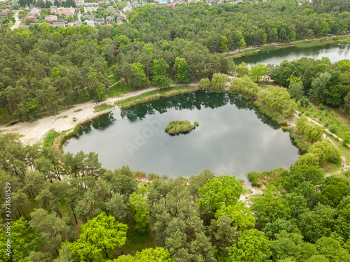 Aerial view. Lake in the Kiev park.