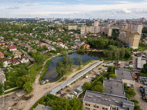 Aerial drone view. Kiev cityscape