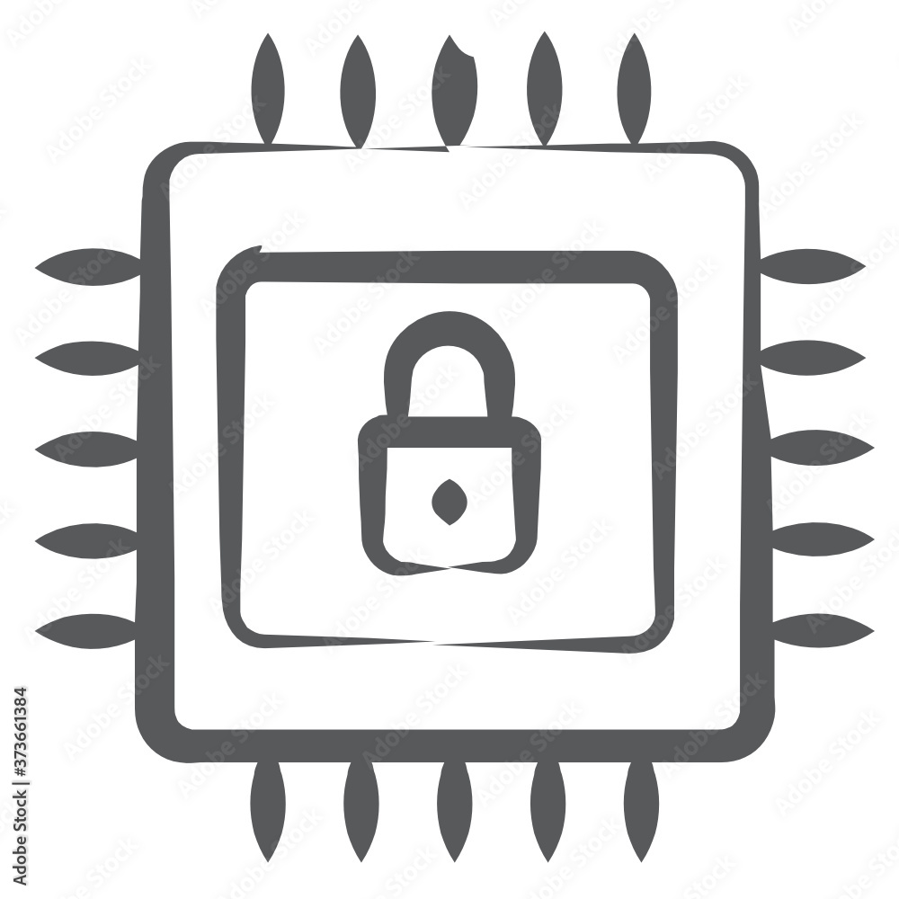 
Secure microchip icon style, padlock inside microprocessor 
