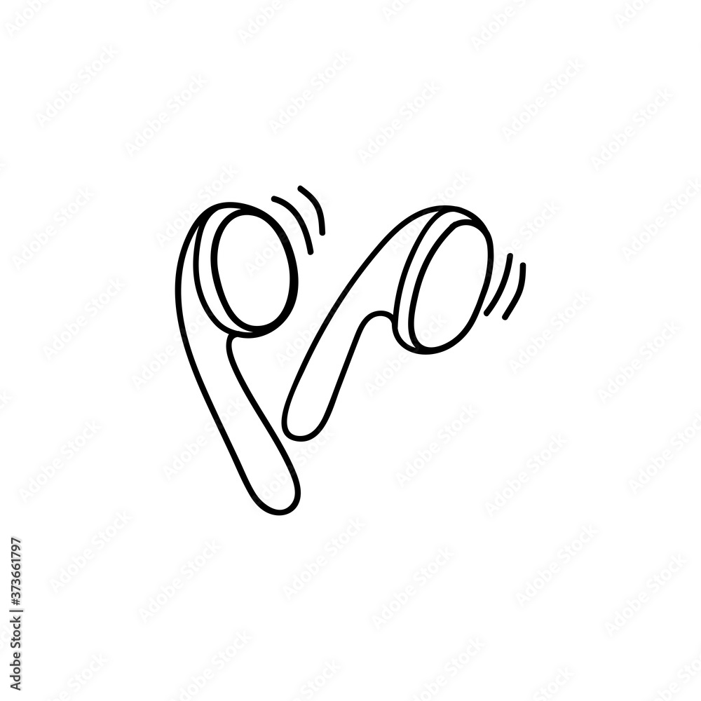 Wireless headphones in doodle style. Icon, icon, sketch isolated on white background. Vector hand-drawn illustration, decorative element. A device for listening to music. Wireless headphones in doodle style. Icon, icon, sketch isolated on white background. Vector hand-drawn illustration, decorative element. A device for listening to music.