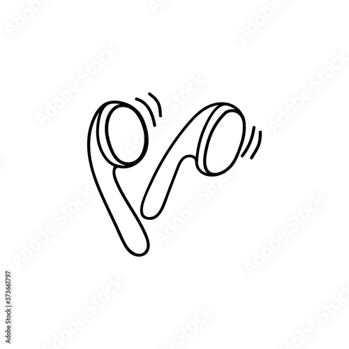 Wireless headphones in doodle style. Icon, icon, sketch isolated on white background. Vector hand-drawn illustration, decorative element. A device for listening to music.