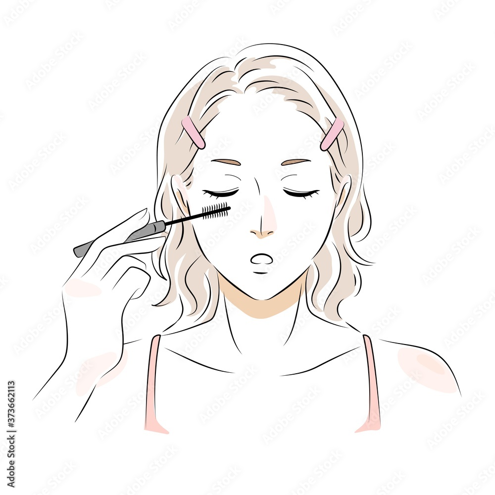 マスカラを塗る女性　メイクイラスト
