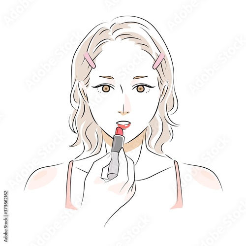口紅を塗る女性　メイクイラスト