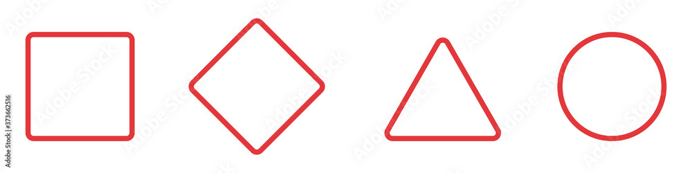 A set of blank signs of different shapes. Warning signs or road signs in red color isolated on white background. Vecatorial illustration
A set of blank signs of different shapes. Warning signs or road signs in red color isolated on white background. Vecatorial illustration