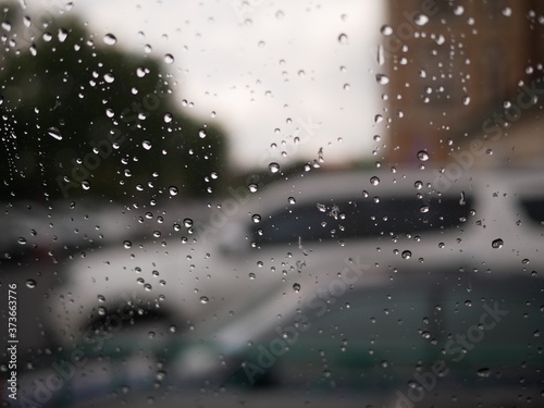 rain water drops on the car windshield.