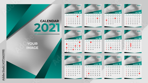 design template design of modern business 2021 calendar layout in green with a modern style