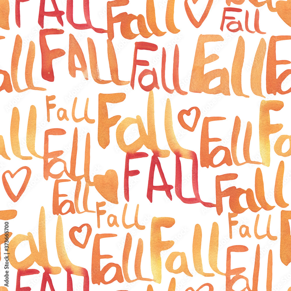 Watercolor seamless pattern with lettering-Fall isolated on white background. Watercolor seamless pattern with lettering-Fall isolated on white background.