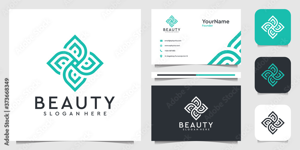Flower logo illustraction vector graphic design in line art style. Suit for spa, yoga, decoration, leaf, plant, beauty, and business card