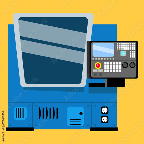 CNC milling machine for metal work. CNC lathe. Metalworking. Vector illustration. Flat design. Industry and factories. Technology