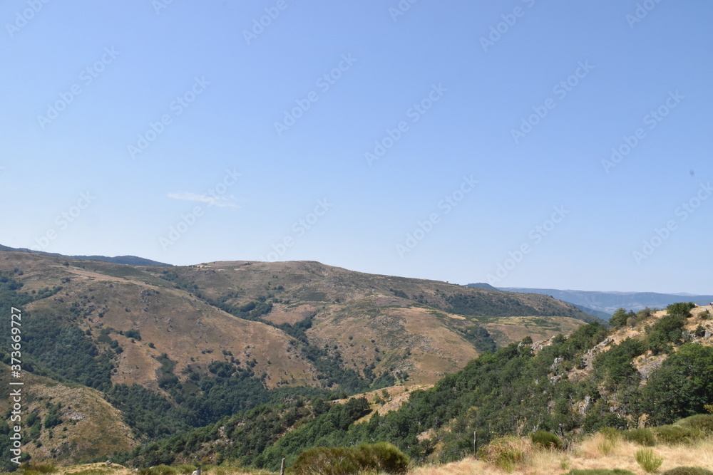 Landscape  of the cevennes with blue sky and 