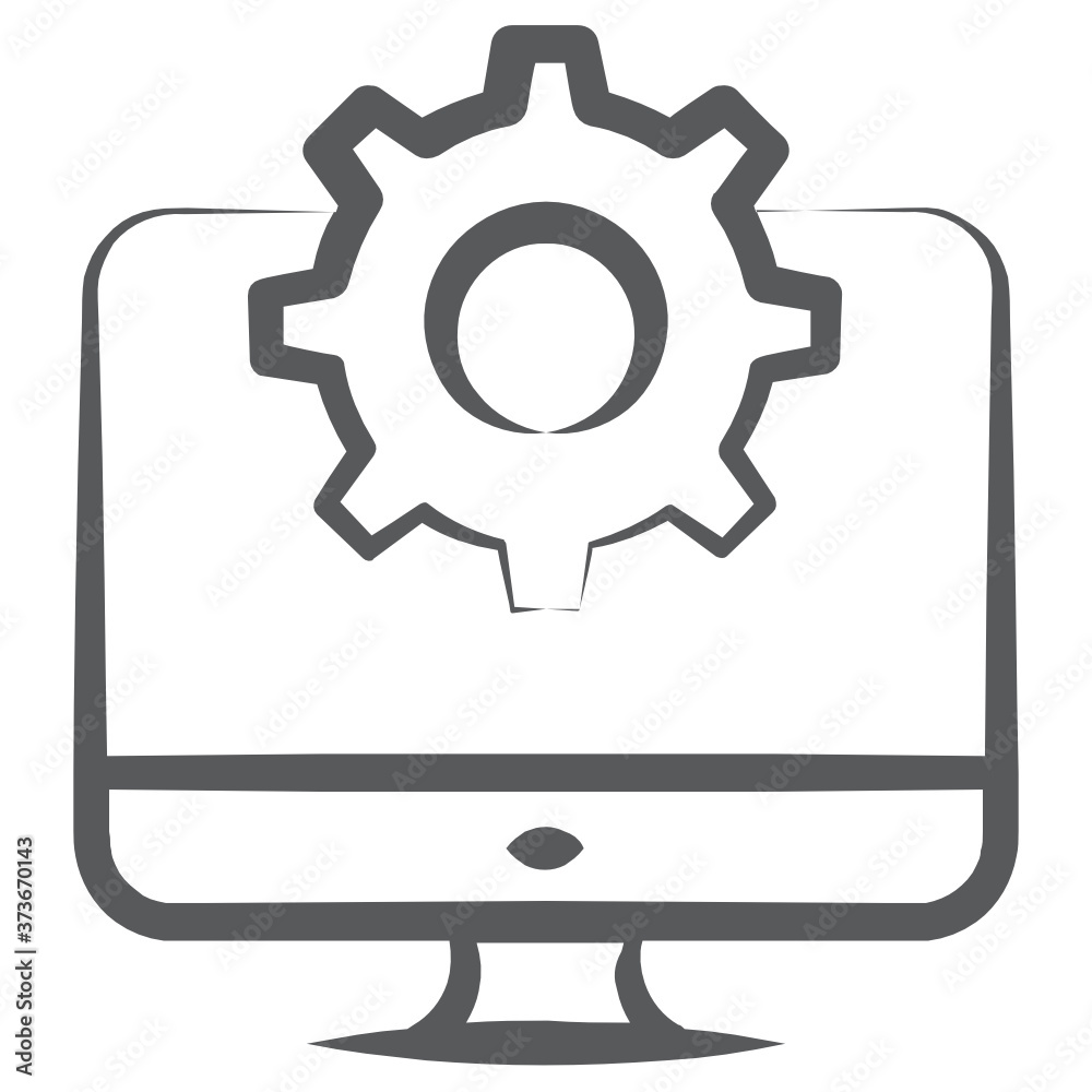 System setting icon in line style, gear with monitor
System setting icon in line style, gear with monitor