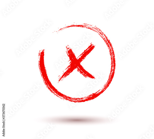Cross red icon isolated on white background. Symbol No or X button for correct, wrong and failed decision. Vector brush stroke sign or mark element