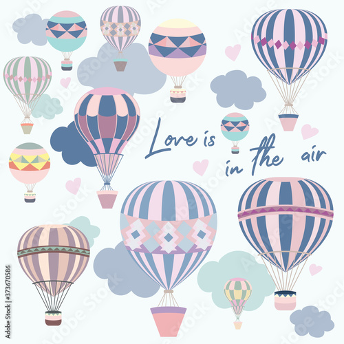 Cute vector illustration with pink and blue air balloons
