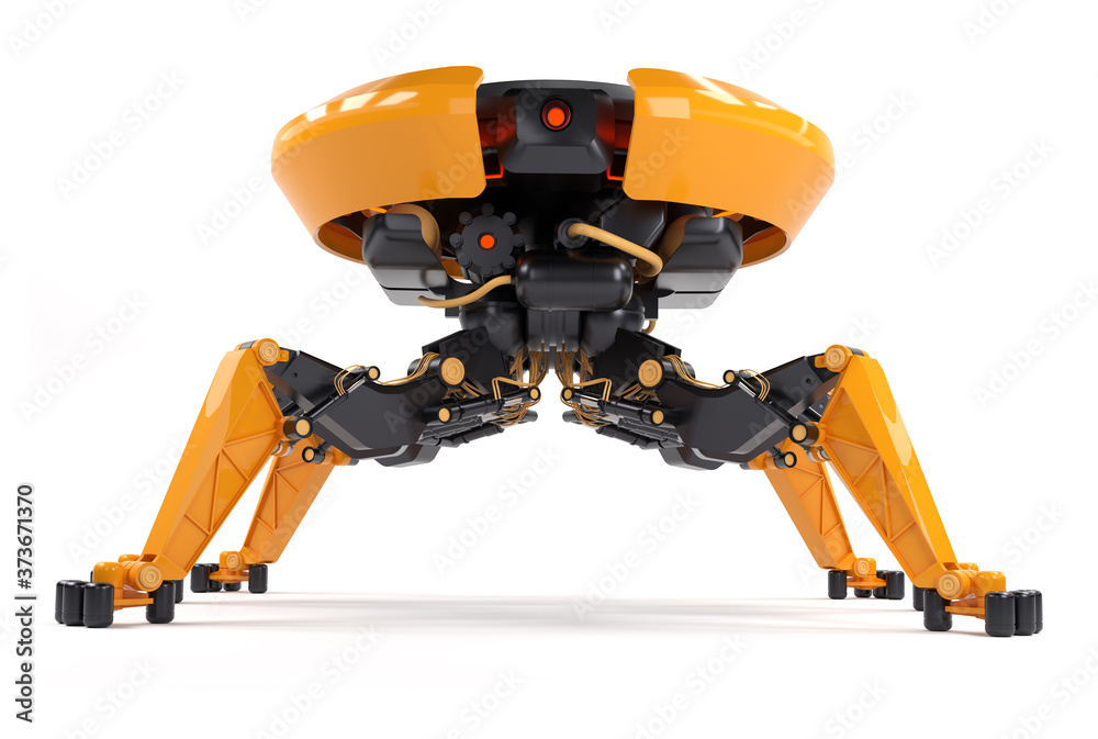 Fototapeta premium Concept of robot helper or bot with mechanical arms on white background.