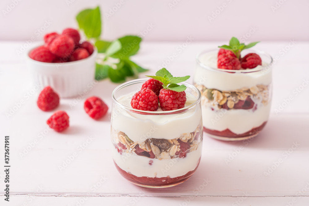 fresh raspberry and yogurt with granola fresh raspberry and yogurt with granola