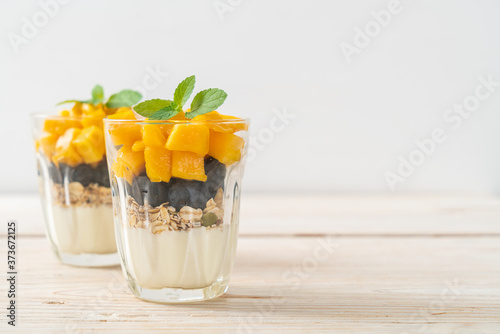 homemade mango and blueberry with yogurt and granola