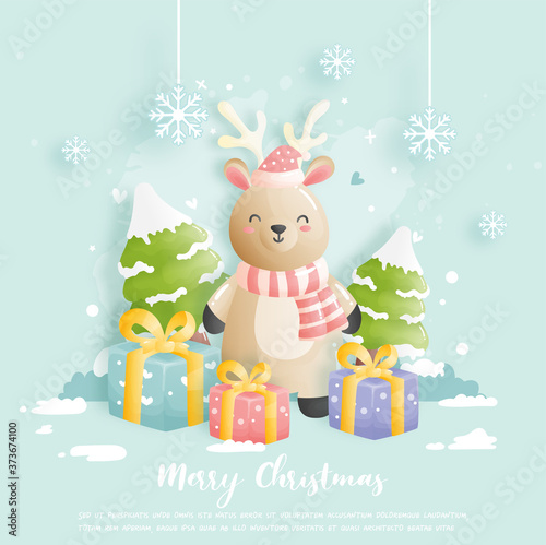 Christmas card  celebrations with reindeer and gift boxes  vector illustration. 