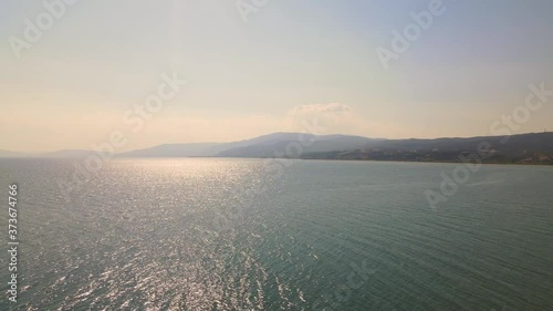 4K aerial drone clip of the ocean over the beach near Strymonas river in Macedonia, Greece