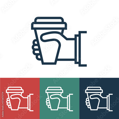 Linear vector icon with coffee in hand