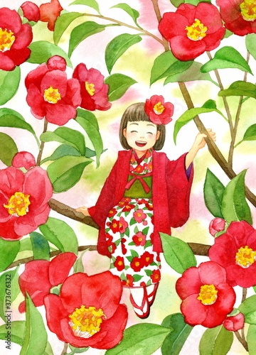 Japanese camellia and a fairy girl