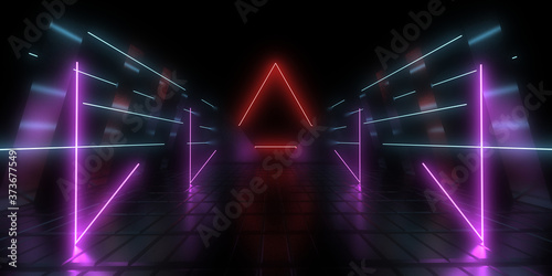 3D abstract background with neon lights. neon tunnel .3d illustration