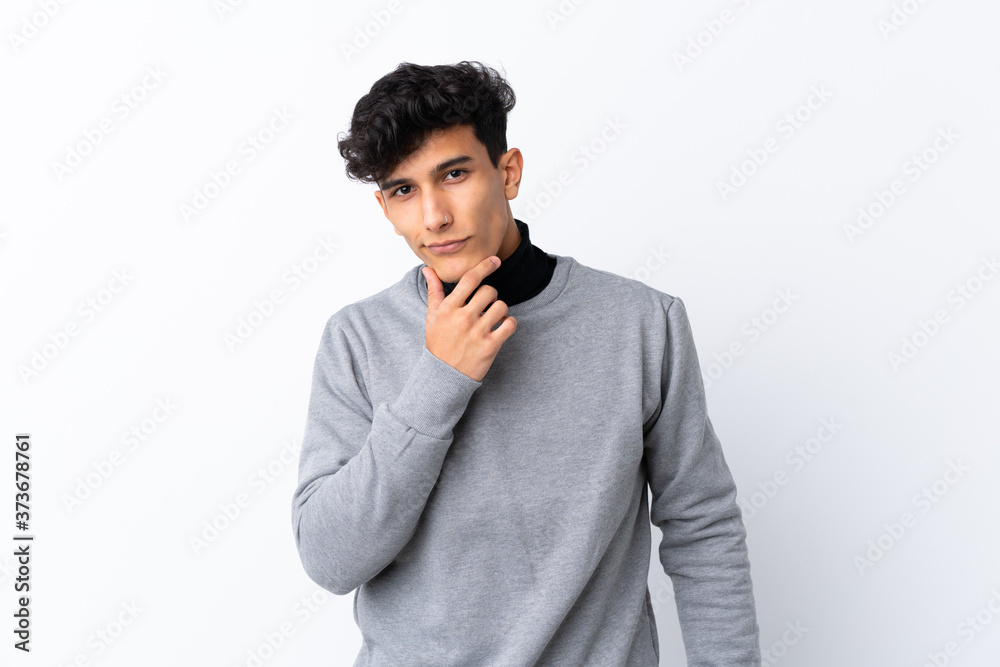 Young Argentinian man over isolated white background thinking Young Argentinian man over isolated white background thinking