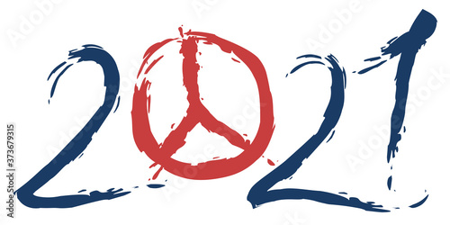 2021 sous le signe de la paix avec le symbole hippie de la paix et de l’amour, à la place du zéro.