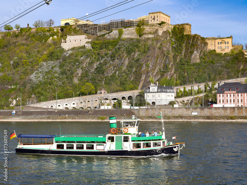 Rhein bei Koblenz mit Ehrenbreitstein und Rheinfähre photo