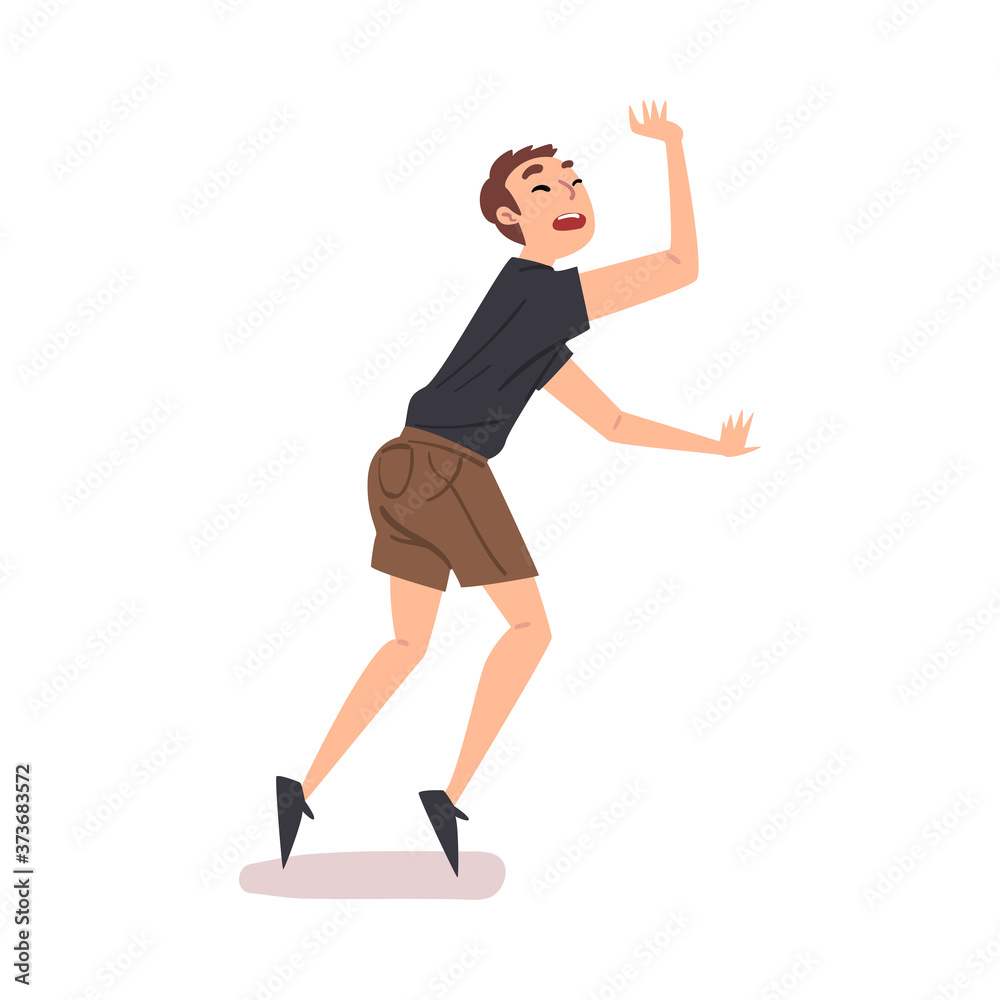 Young Man Slipped and Lost Balance, Guy Falling Down on Floor Cartoon Style Vector Illustration Young Man Slipped and Lost Balance, Guy Falling Down on Floor Cartoon Style Vector Illustration