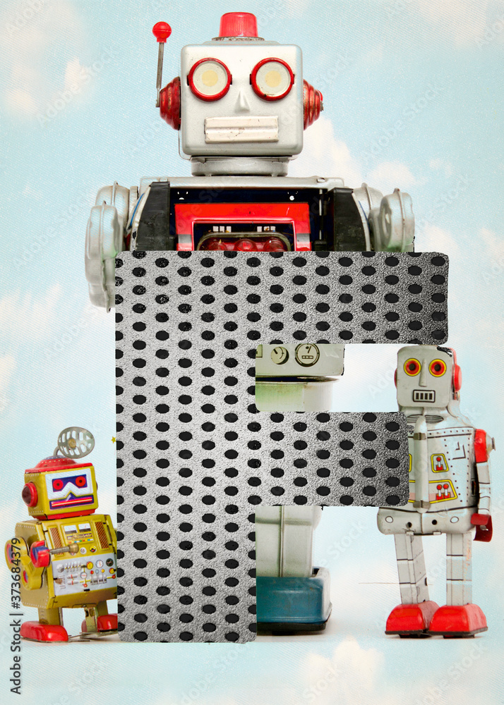 Fototapeta premium big letter F retro robot poster
