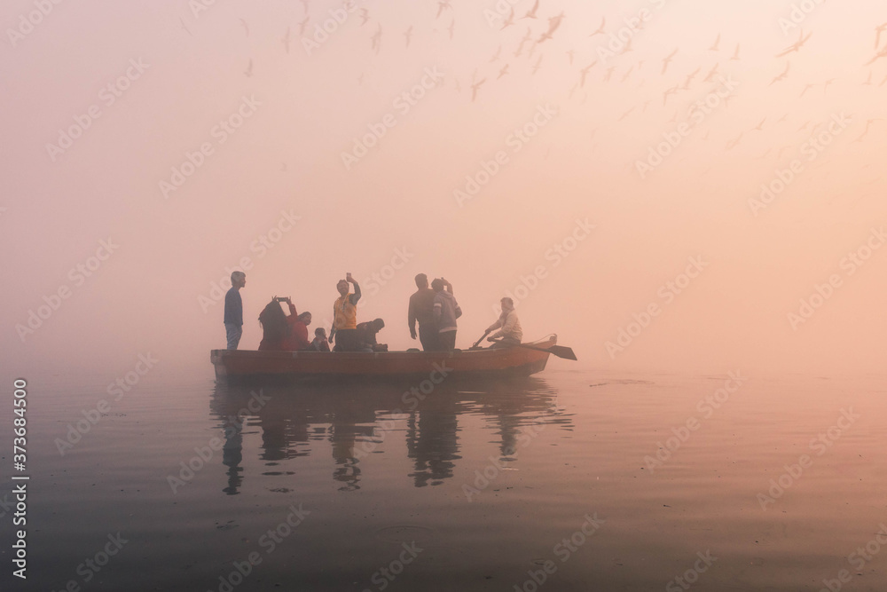 A Sky painted by birds.
A boat ride in morning in Yamuna river in Delhi