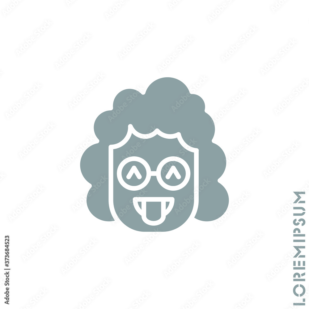 teasing emoji. Vector girl, woman icon of cartoon teasing emoji with tongue and winking eyes in style emoticon. gray on white background teasing emoji. Vector girl, woman icon of cartoon teasing emoji with tongue and winking eyes in style emoticon. gray on white background