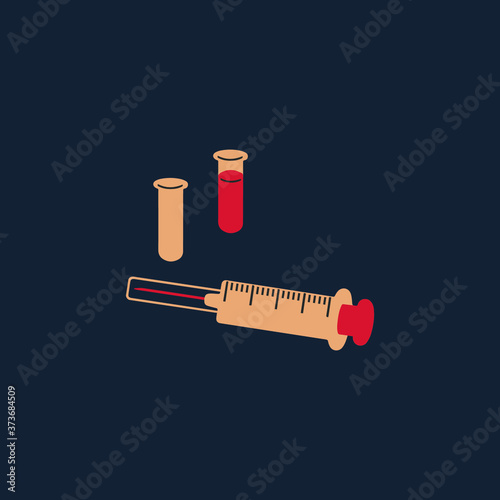 Medical syringe and test tubes with blood. vector illustration.
