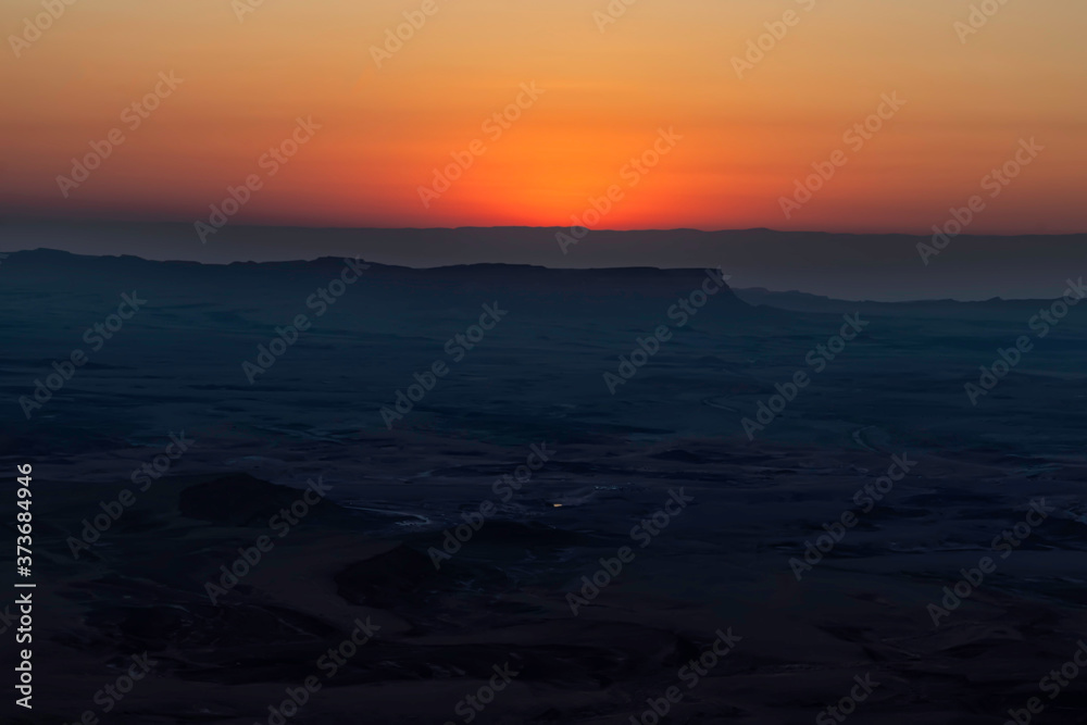 Colorful sunrise over Ramon Crater in the Negev Desert Israel Colorful sunrise over Ramon Crater in the Negev Desert Israel
