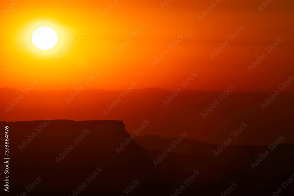 Colorful sunrise over Ramon Crater in the Negev Desert Israel