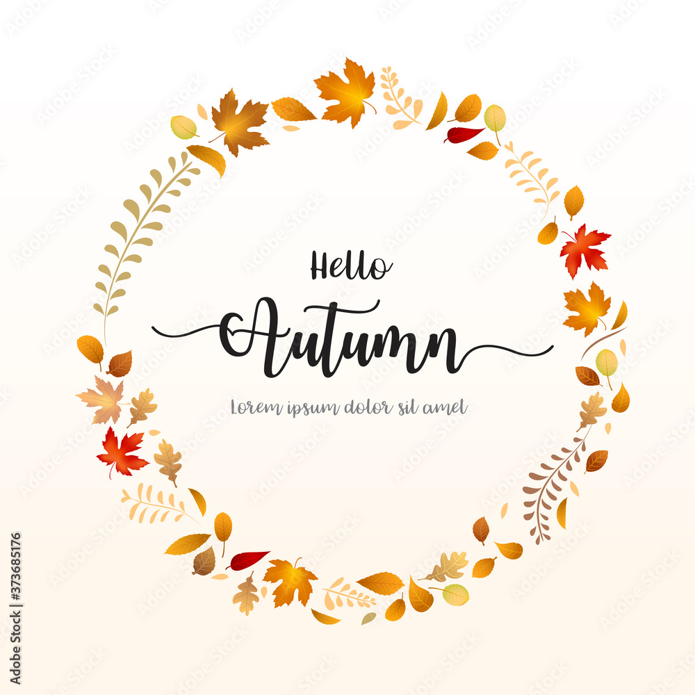 Hello Autumn text with dry leaf circle frame Hello Autumn text with dry leaf circle frame