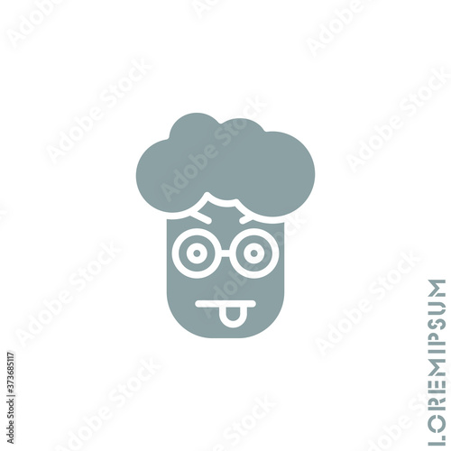 Mocking teasing and angry boy, man icon. showing tongue and frowning eyebrows Emoticon Icon Vector Illustration. Style. gray on white background 