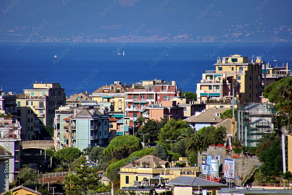 view of Genoa (Genova) Nervi, Ligurian Coast, mediterranean sea, Italy