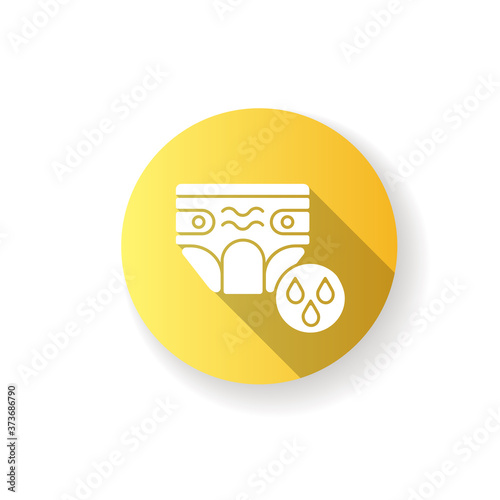 Swim diaper yellow flat design long shadow glyph icon. Swimsuit for babies. Aquapark requirement, water park rule. Special waterproof clothes for little children. Silhouette RGB color illustration