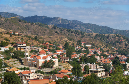 The view of Kakopetria village upon the foothill of the Troodos Mountain. Nicosia District. Cyprus © Serg Zastavkin