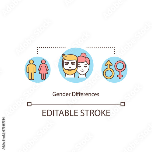 Gender differences concept icon. Equal men and women. Female and male social rights. Sexual education idea thin line illustration. Vector isolated outline RGB color drawing. Editable stroke