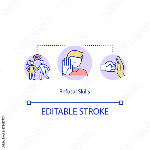 Refusal skills concept icon. Reject unwanted intimacy. No intercourse without consent. Sexual education idea thin line illustration. Vector isolated outline RGB color drawing. Editable stroke