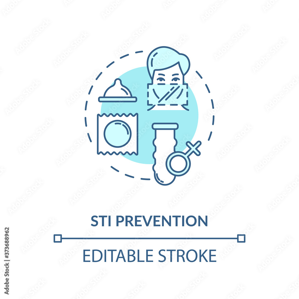 STI prevention concept icon. Contraception idea thin line illustration. Sexually transmitted diseases protection, safe sex education. Vector isolated outline RGB color drawing. Editable stroke STI prevention concept icon. Contraception idea thin line illustration. Sexually transmitted diseases protection, safe sex education. Vector isolated outline RGB color drawing. Editable stroke