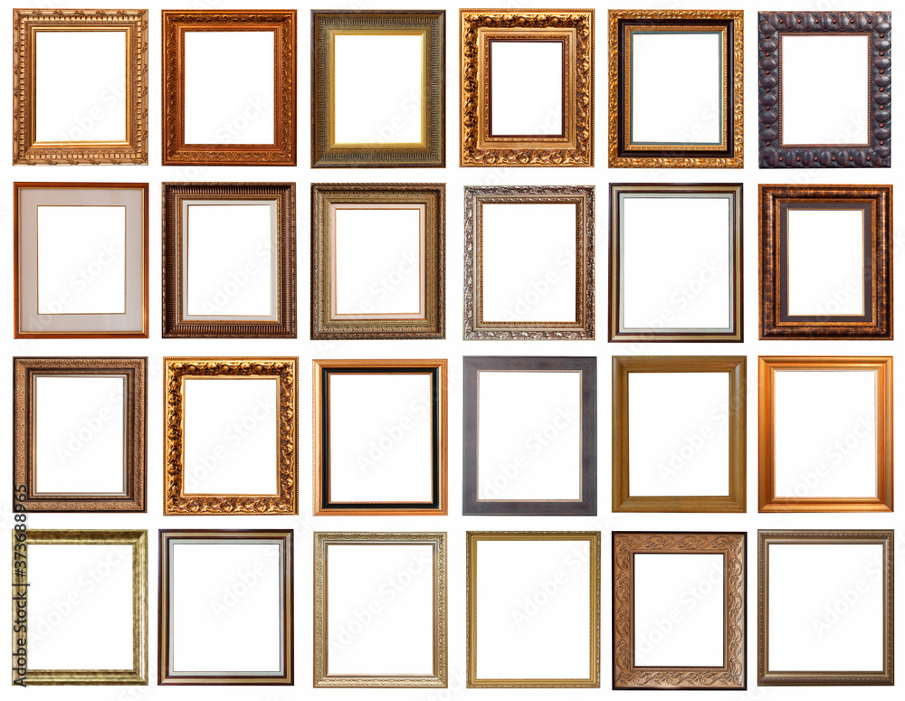 frames for paintings antique gold gilding set isolated on white background frames for paintings antique gold gilding set isolated on white background